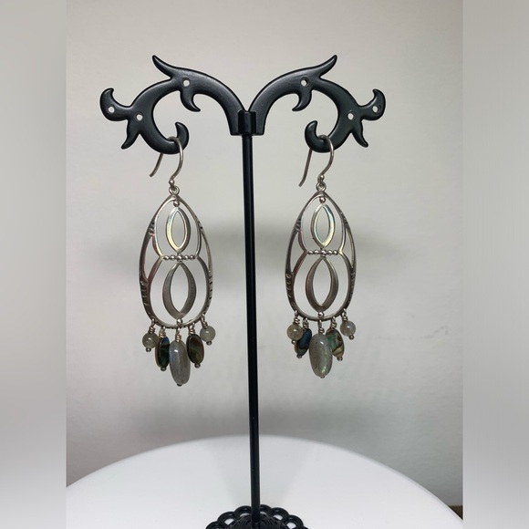 Silpada Sterling Silver HTF INFINITY Feldspar, Abalone Shell Chandelier Earrings - Picture 2 of 13